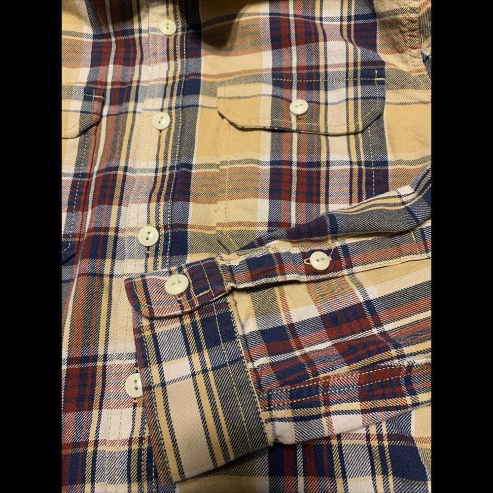 Eddie Bauer Shirt Mens Large Yellow Blue Plaid Long Sleeve Flannel Button Up - Picture 3 of 7